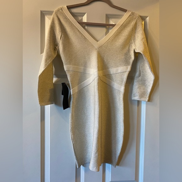 bebe white gold dress NEW bebe Dress one shoulder white gold top skirt sequin bodycon clubwear XS  0 2